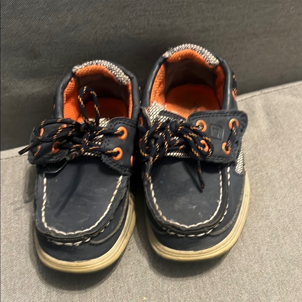 Kids Navy and Orange Boat Shoes